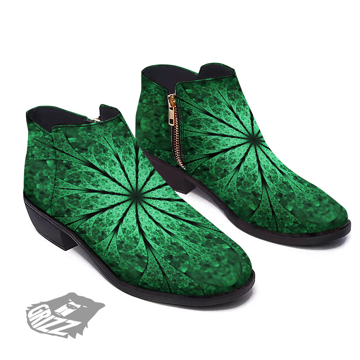 Kaleidoscope Dark Green Print Ankle Boots-grizzshop