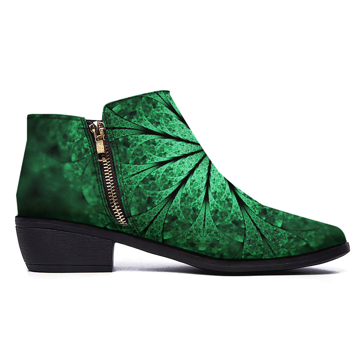 Kaleidoscope Dark Green Print Ankle Boots-grizzshop