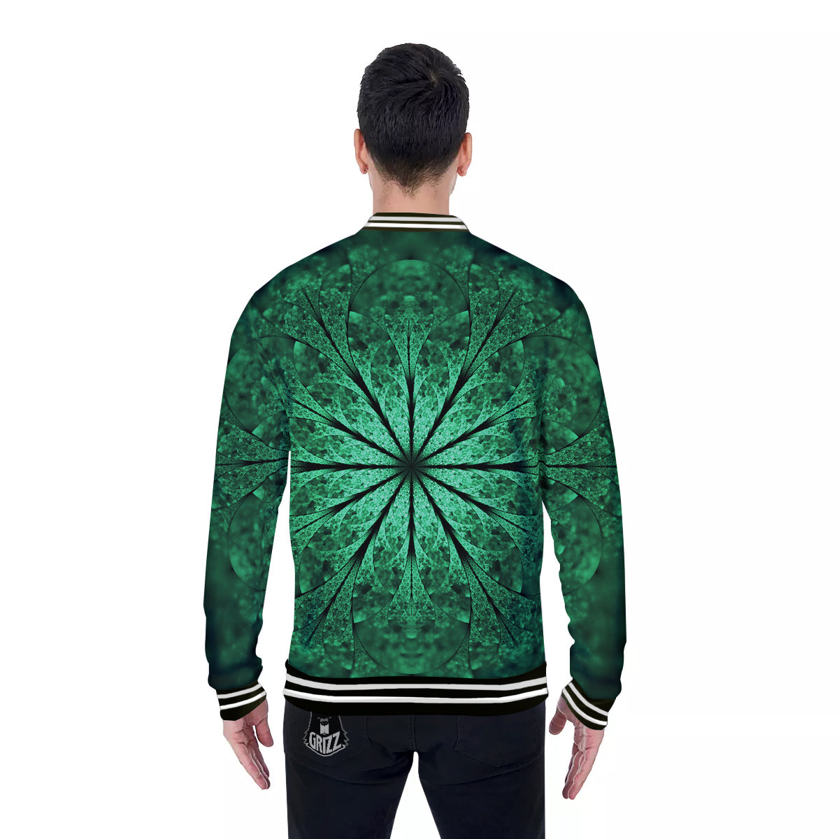 Kaleidoscope Dark Green Print Baseball Jacket-grizzshop