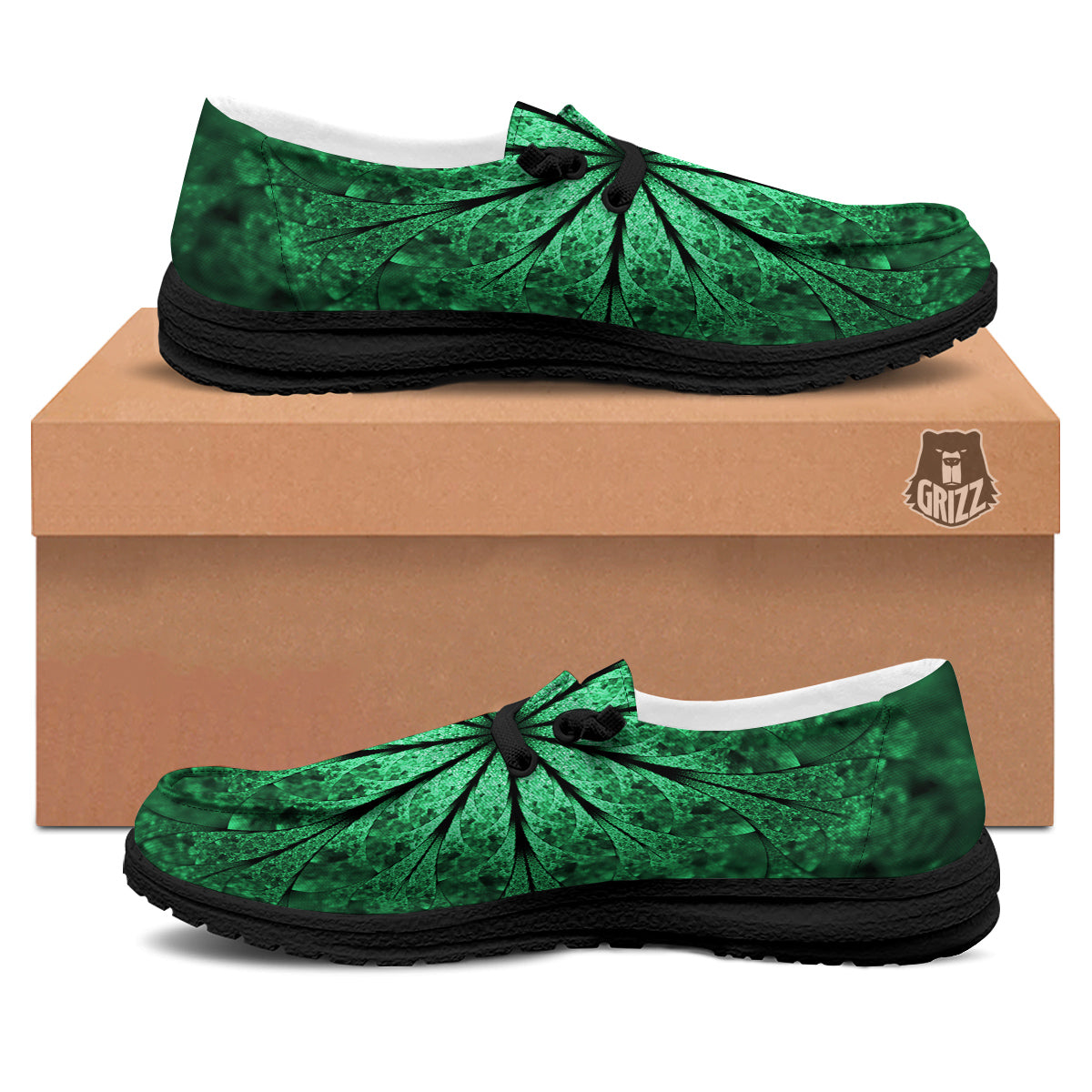 Kaleidoscope Dark Green Print Black Loafers-grizzshop