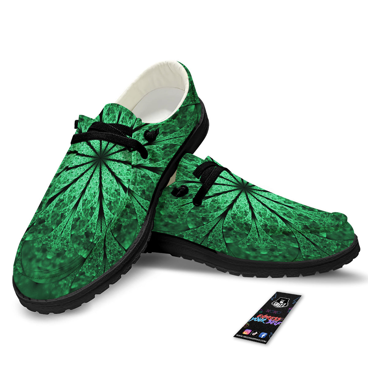 Kaleidoscope Dark Green Print Black Loafers-grizzshop