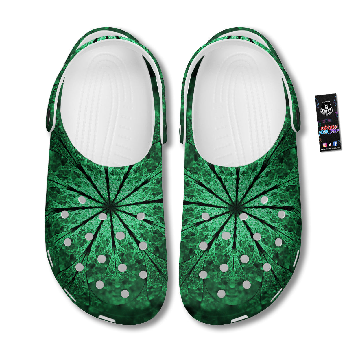 Kaleidoscope Dark Green Print Clog-grizzshop