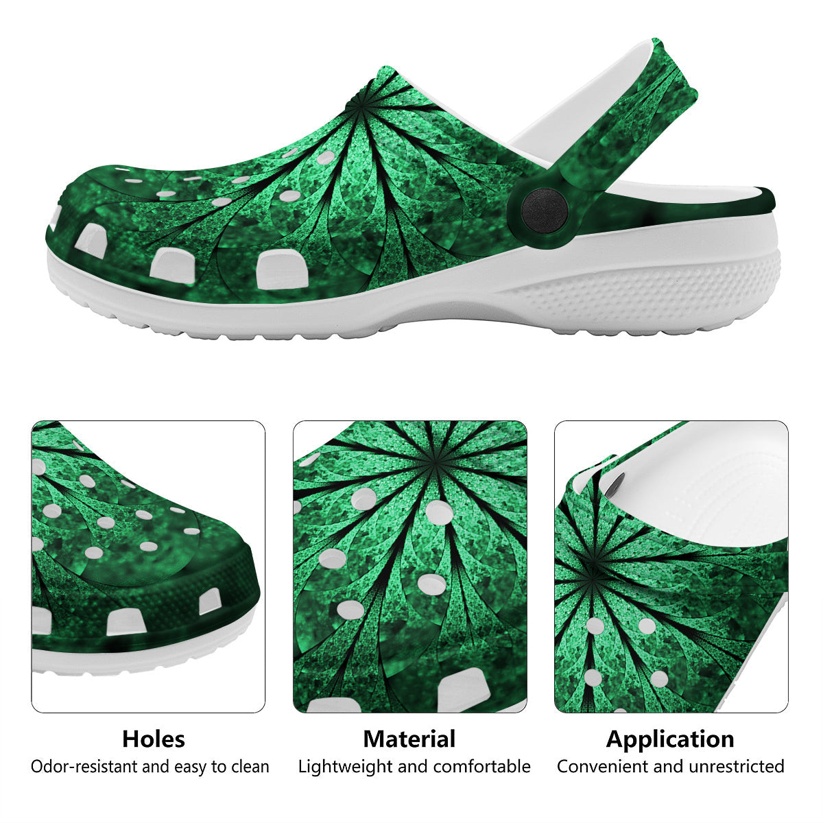 Kaleidoscope Dark Green Print Clog-grizzshop