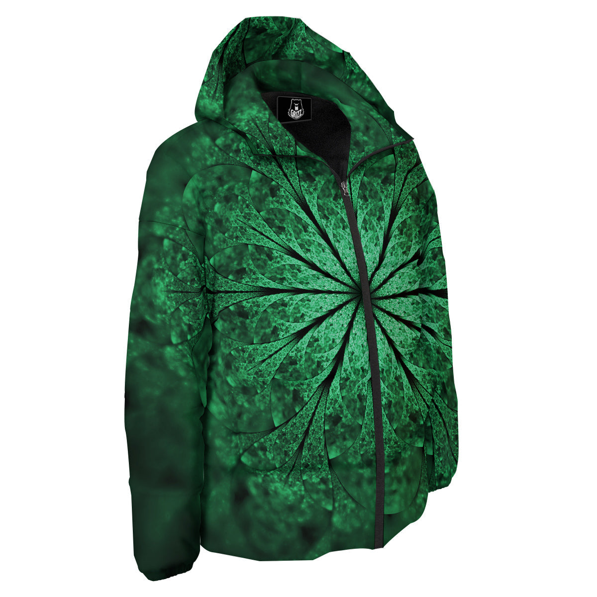 Kaleidoscope Dark Green Print Down Jacket-grizzshop