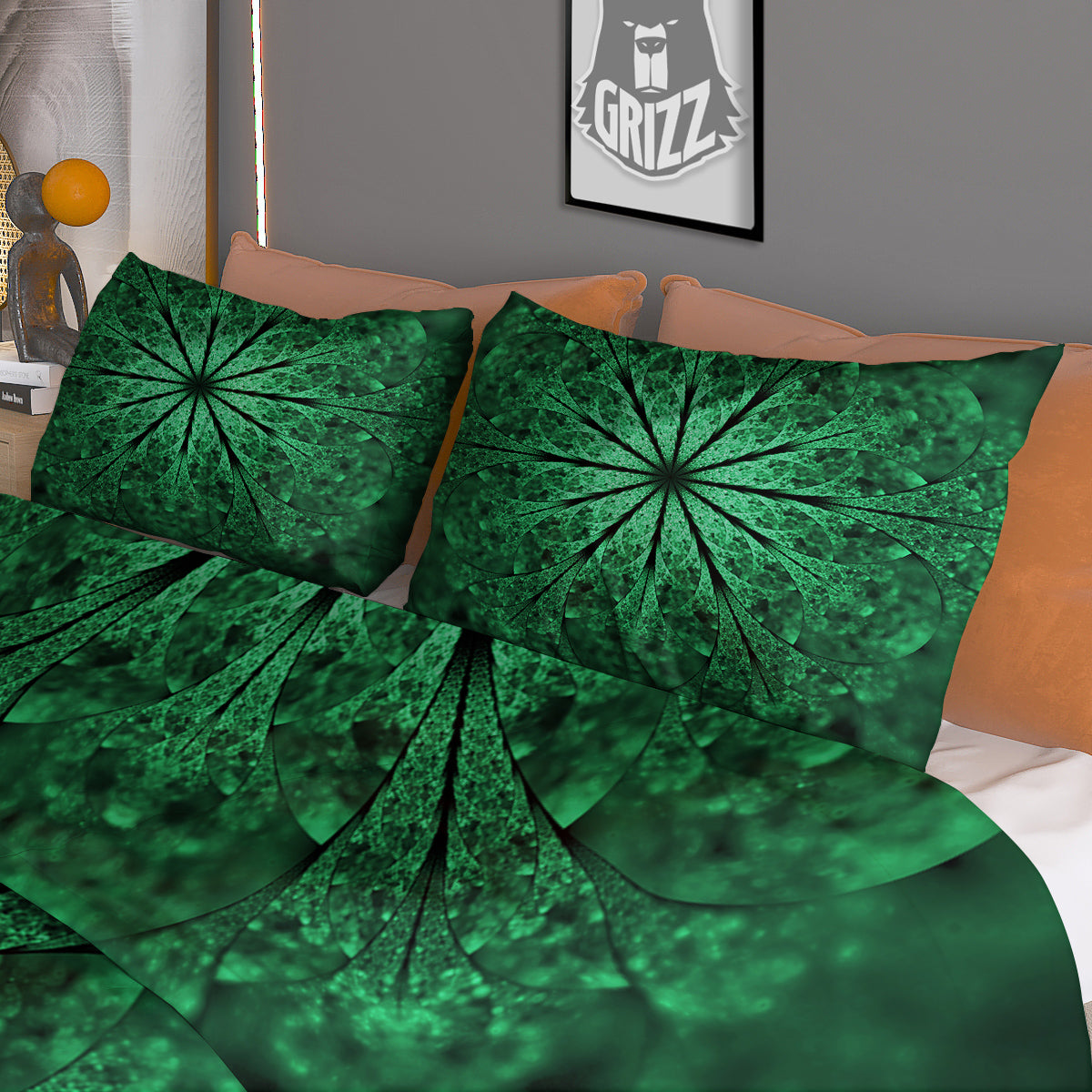 Kaleidoscope Dark Green Print Duvet Cover Bedding Set