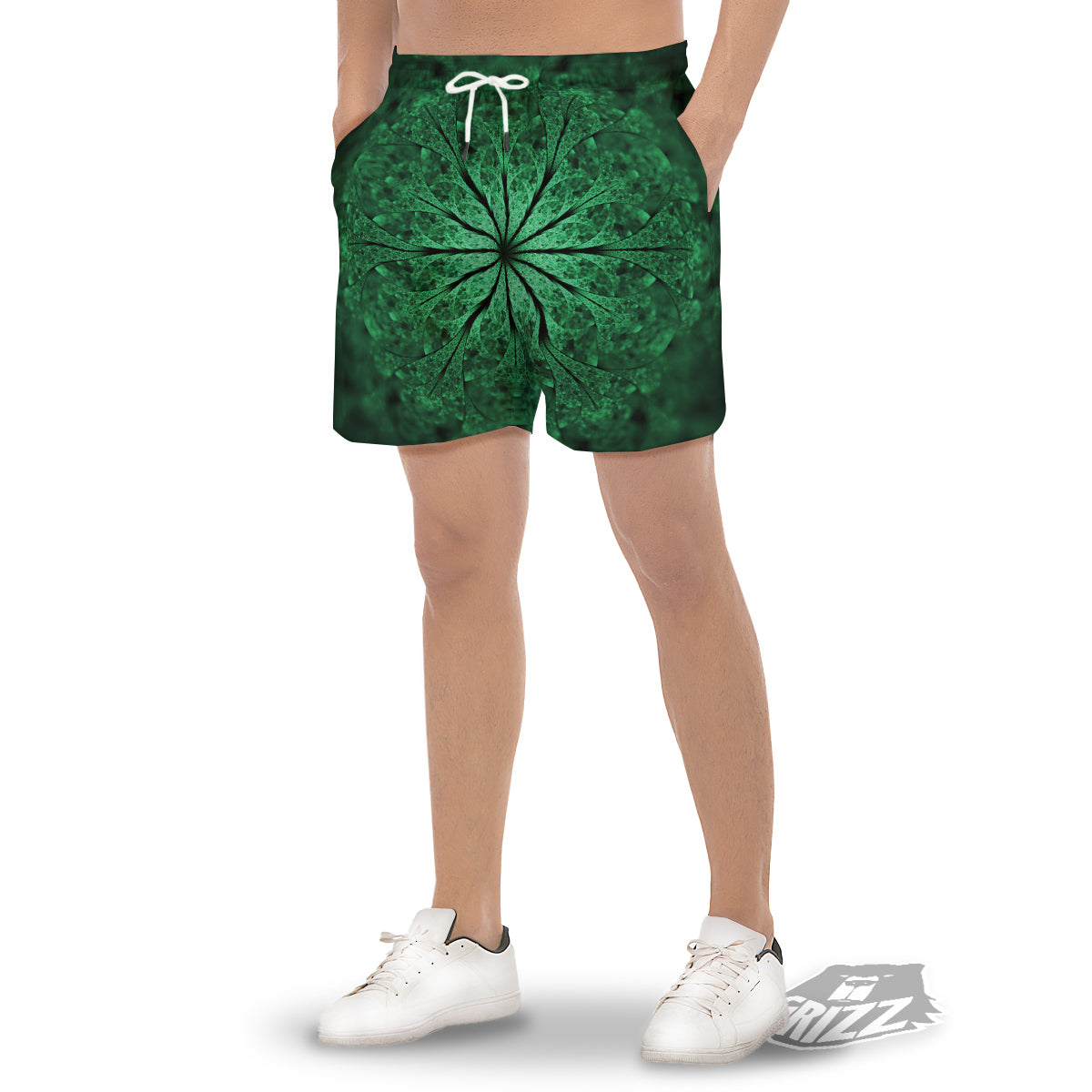 Kaleidoscope Dark Green Print Men's Gym Shorts-grizzshop