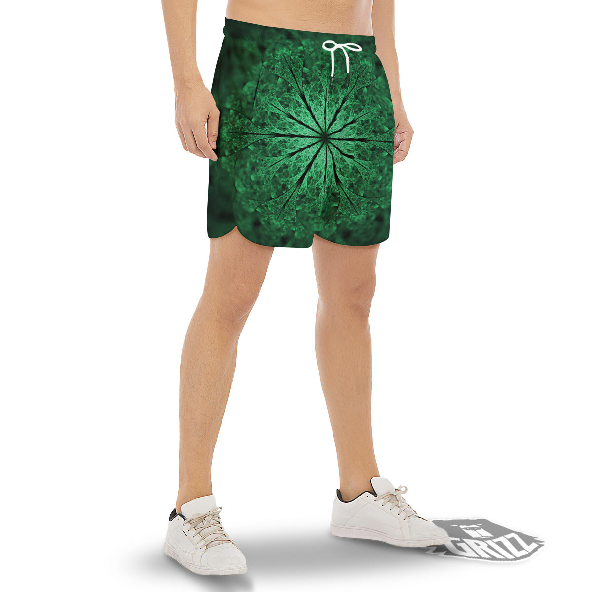 Kaleidoscope Dark Green Print Men's Gym Shorts-grizzshop