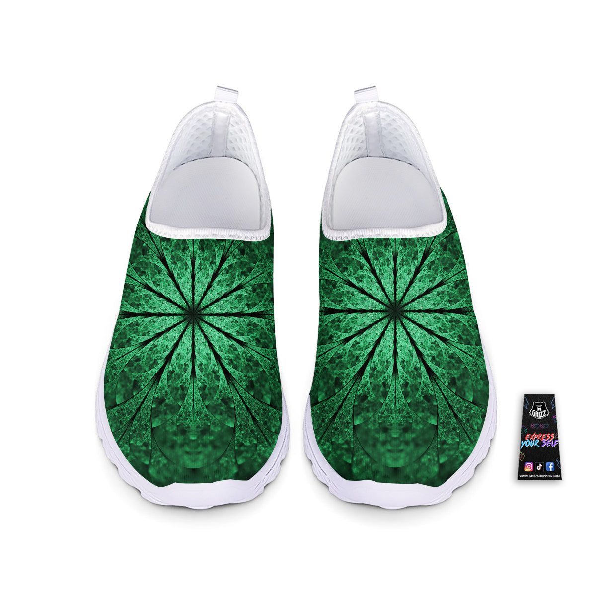 Kaleidoscope Dark Green Print Nurse Shoes-grizzshop