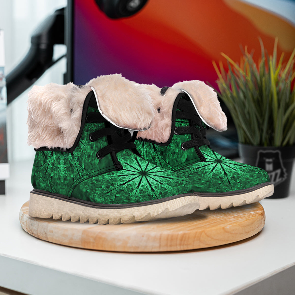 Kaleidoscope Dark Green Print Snow Boots-grizzshop