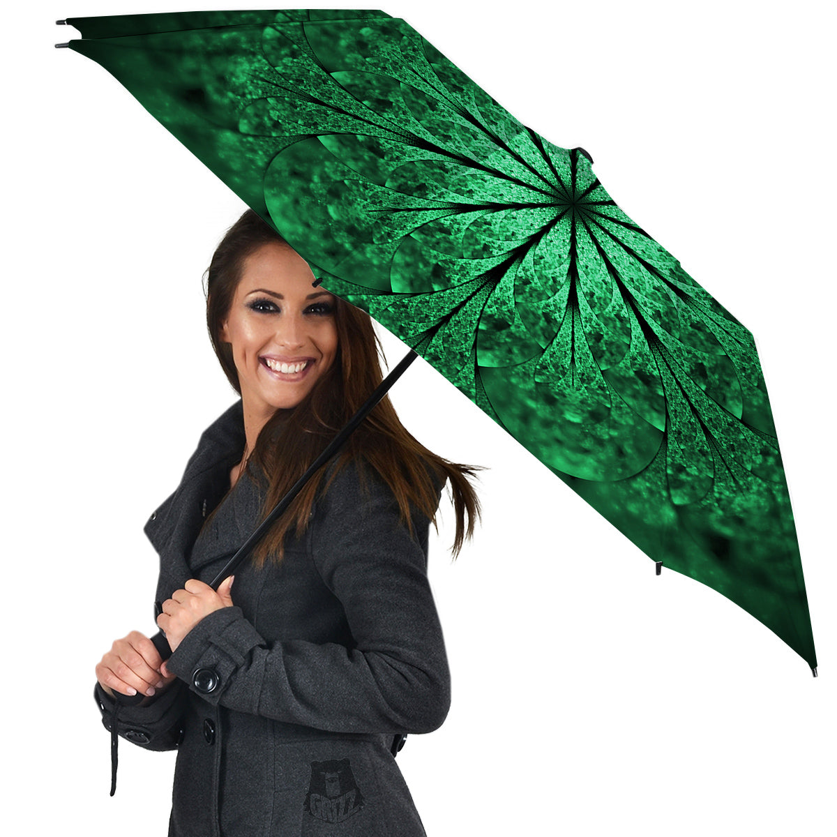 Kaleidoscope Dark Green Print Umbrella-grizzshop