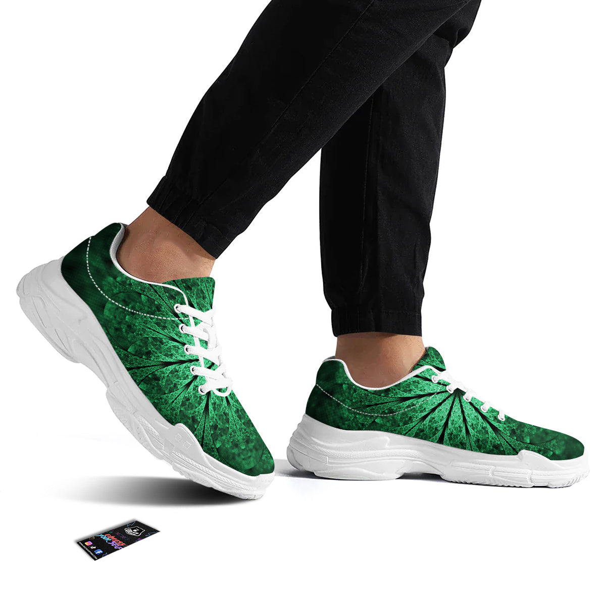 Kaleidoscope Dark Green Print White Chunky Shoes-grizzshop