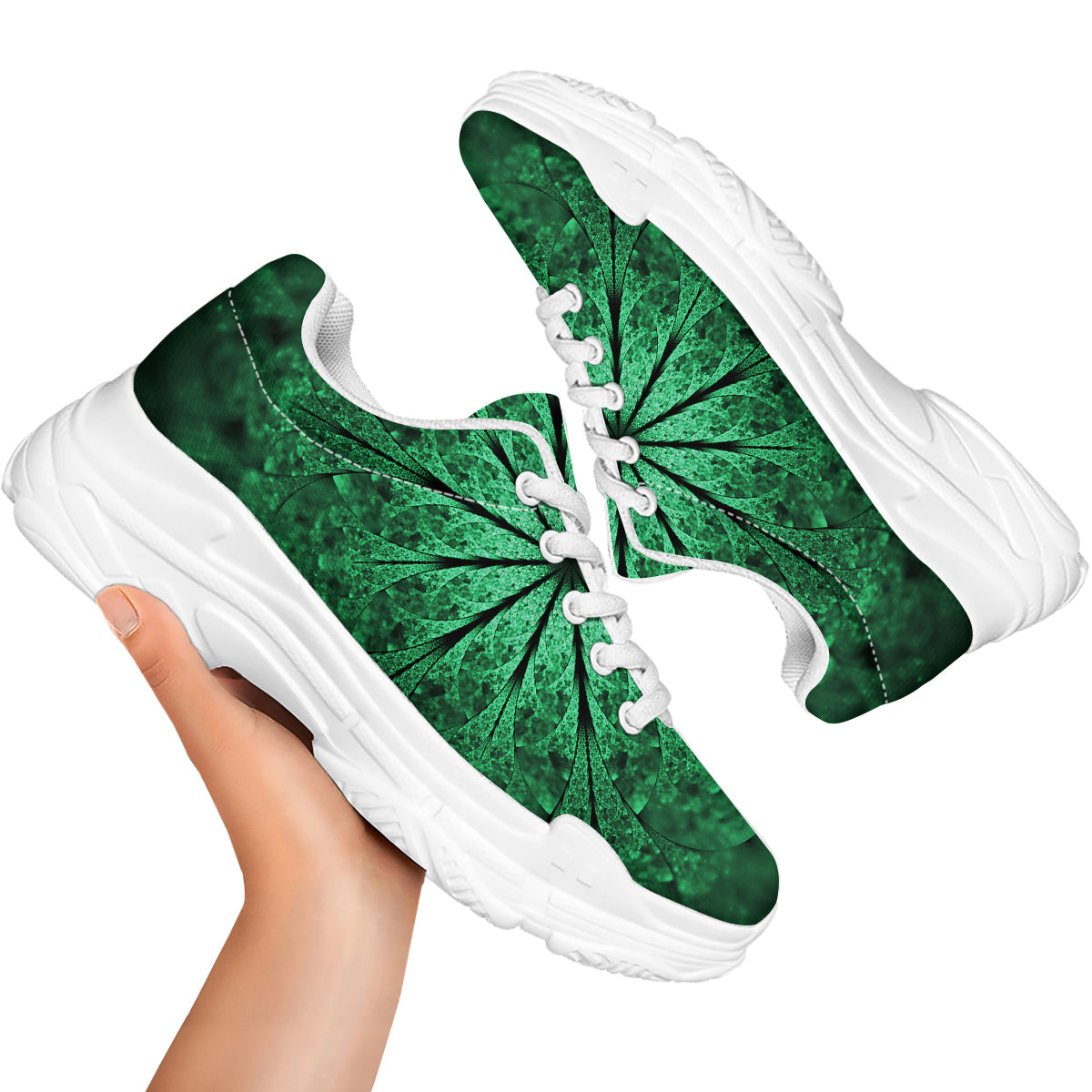 Kaleidoscope Dark Green Print White Chunky Shoes-grizzshop