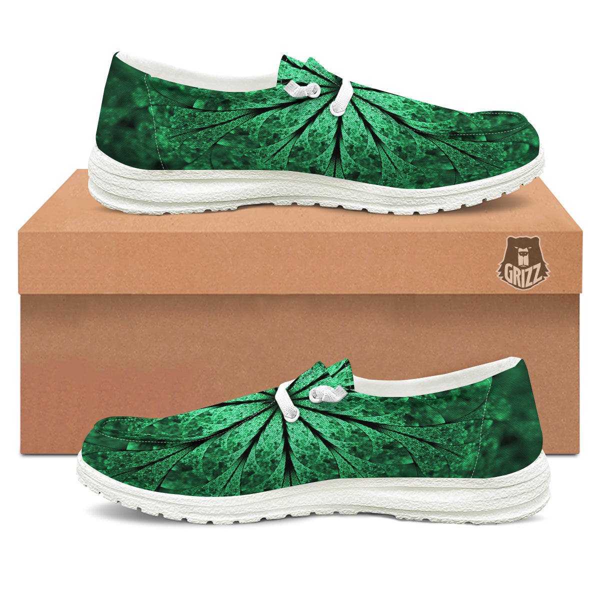 Kaleidoscope Dark Green Print White Loafers-grizzshop