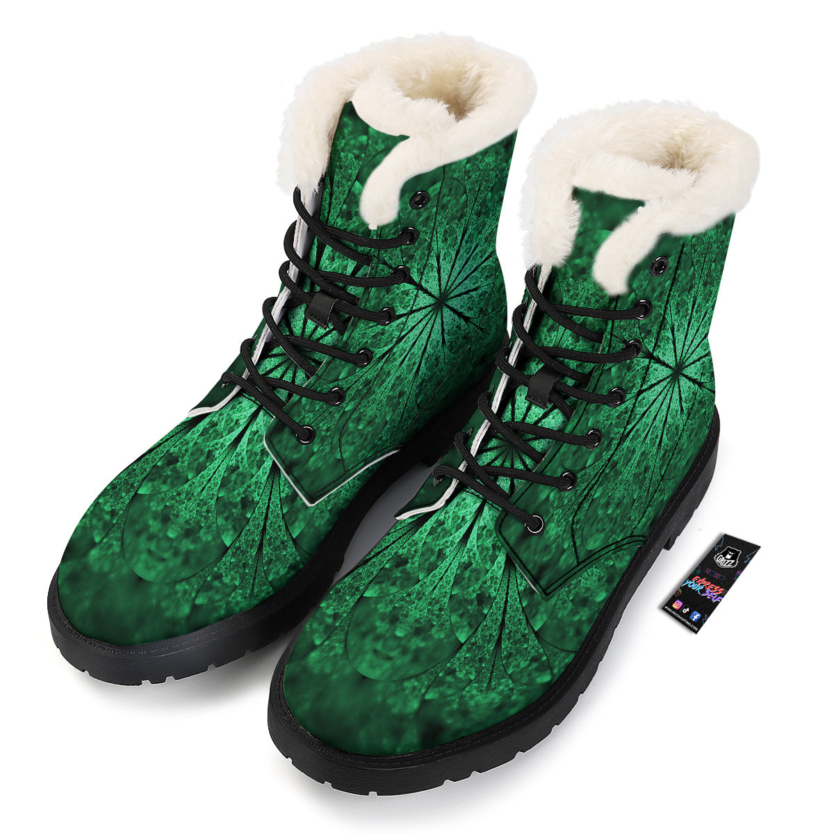 Kaleidoscope Dark Green Print Winter Boots-grizzshop
