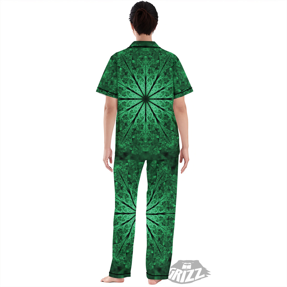 Kaleidoscope Dark Green Print Women's Pajamas Set-grizzshop