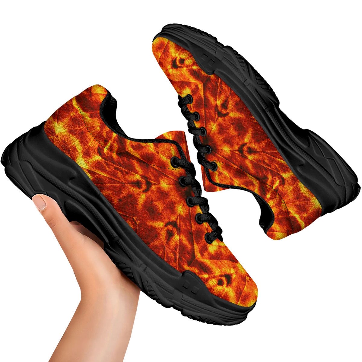 Kaleidoscope Flame Print Black Chunky Shoes-grizzshop
