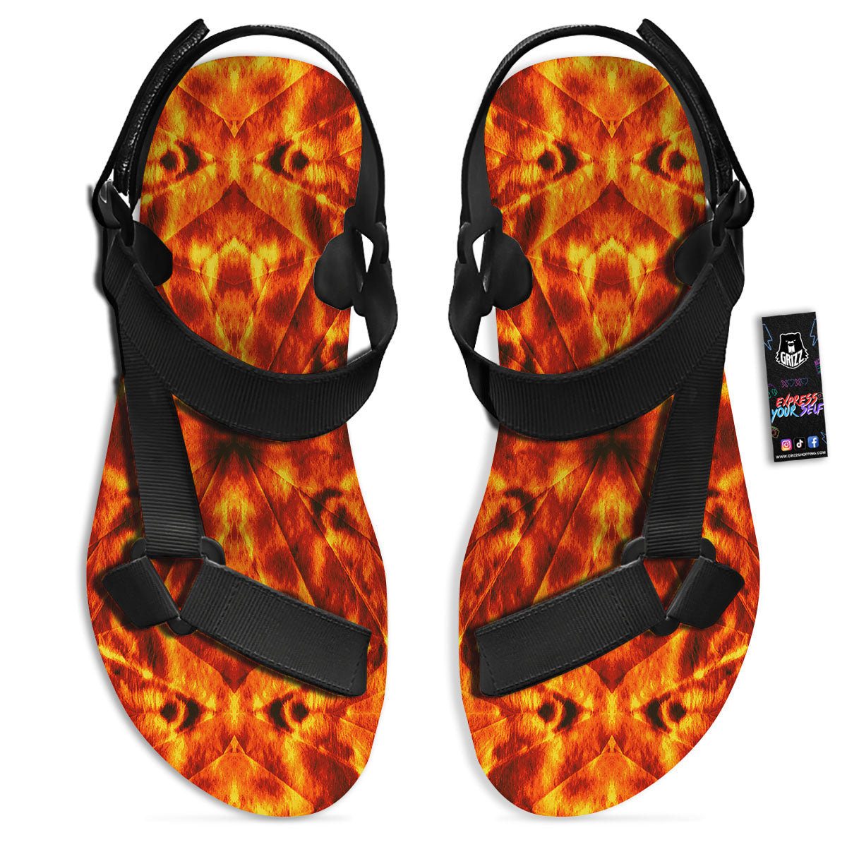 Kaleidoscope Flame Print Black Open Toe Sandals-grizzshop