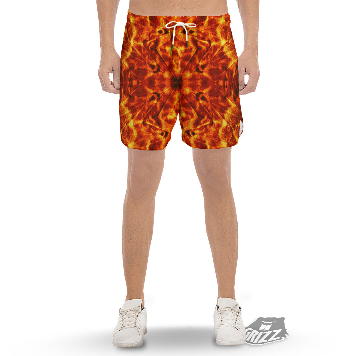 Kaleidoscope Flame Print Men's Gym Shorts-grizzshop