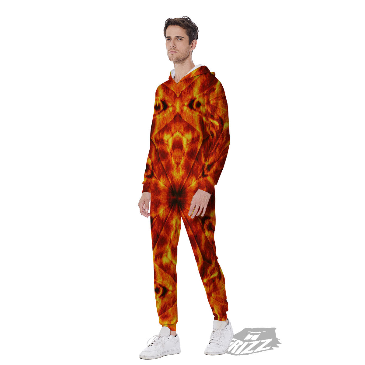 Kaleidoscope Flame Print Men's Jumpsuit-grizzshop