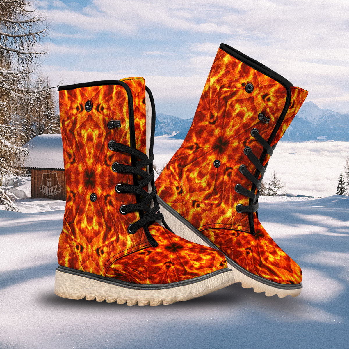Kaleidoscope Flame Print Snow Boots-grizzshop