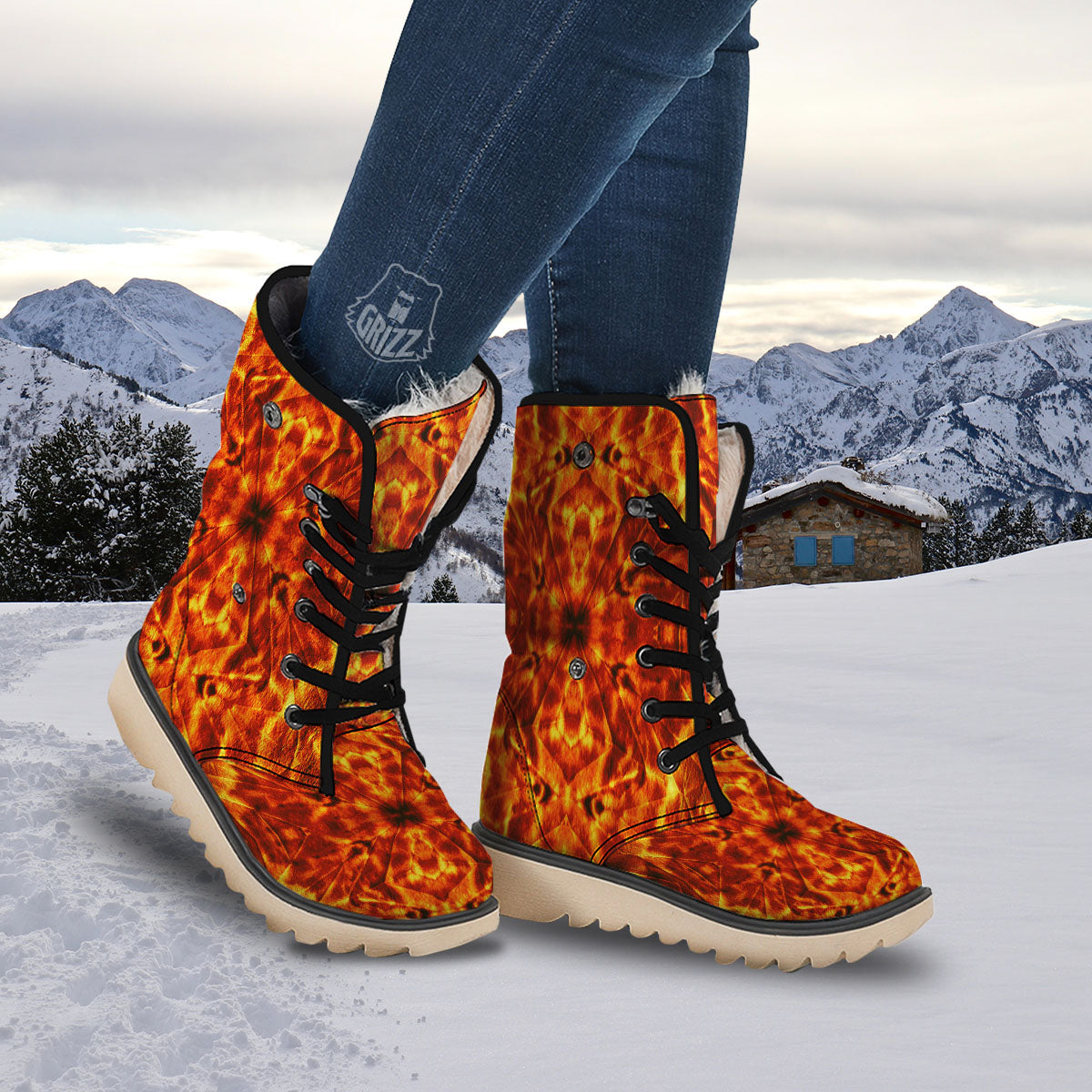 Kaleidoscope Flame Print Snow Boots-grizzshop