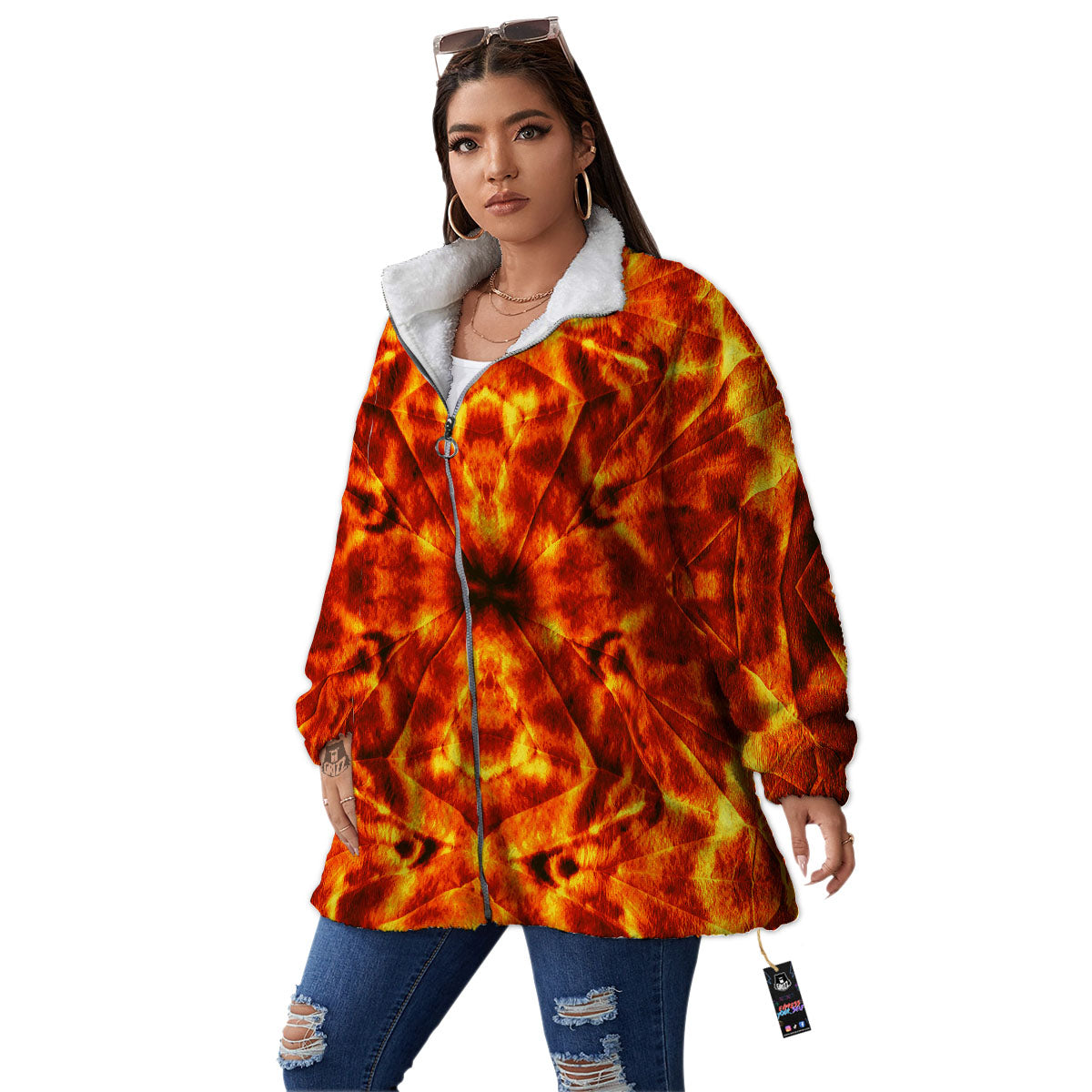 Kaleidoscope Flame Print Women's Sherpa Jacket-grizzshop