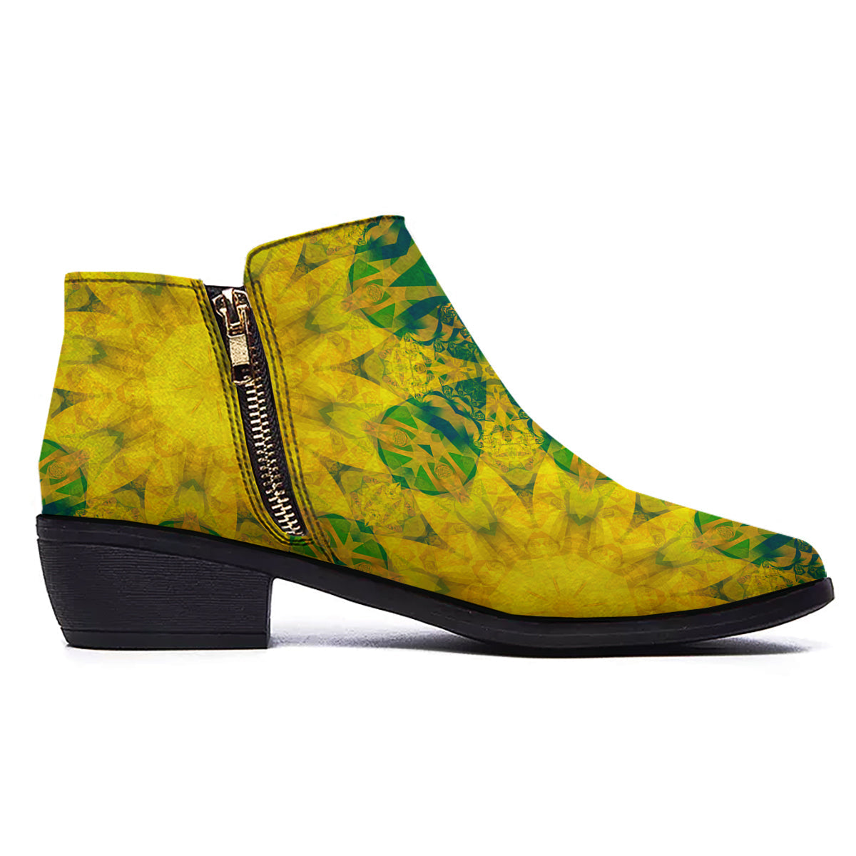 Kaleidoscope Flower Yellow Print Pattern Ankle Boots-grizzshop