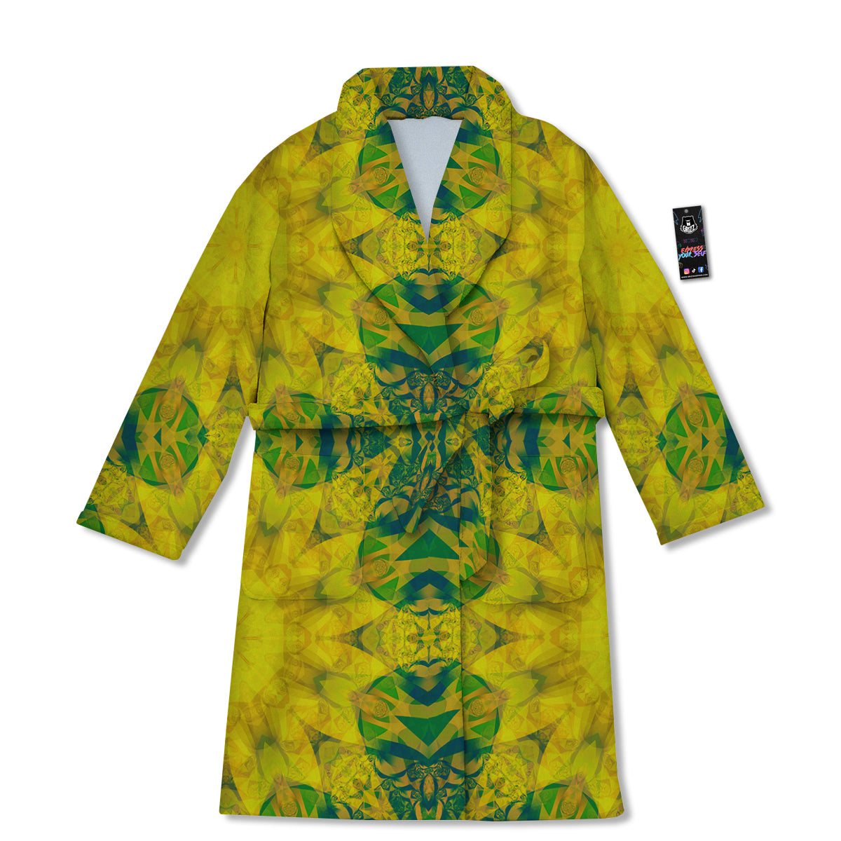 Kaleidoscope Flower Yellow Print Pattern Bathrobe-grizzshop