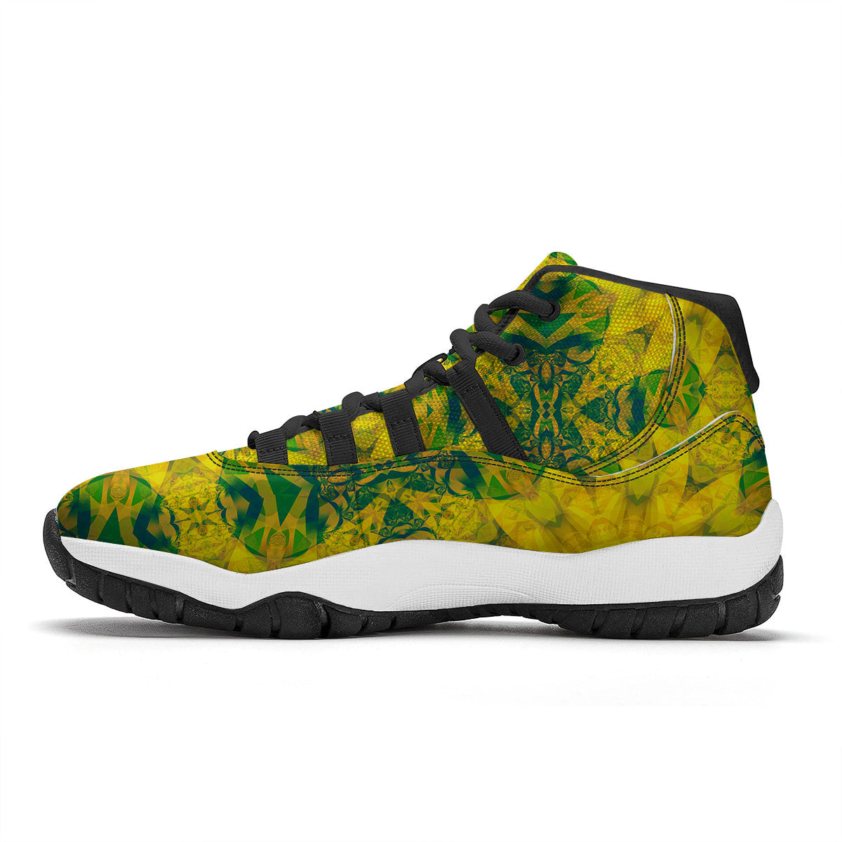 Kaleidoscope Flower Yellow Print Pattern Black Bball Shoes-grizzshop