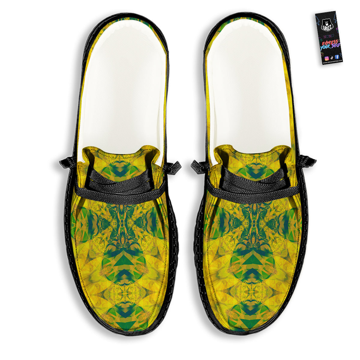 Kaleidoscope Flower Yellow Print Pattern Black Loafers-grizzshop