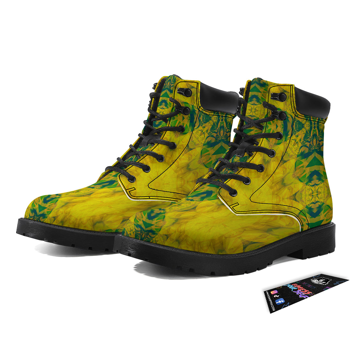 Kaleidoscope Flower Yellow Print Pattern Boots-grizzshop
