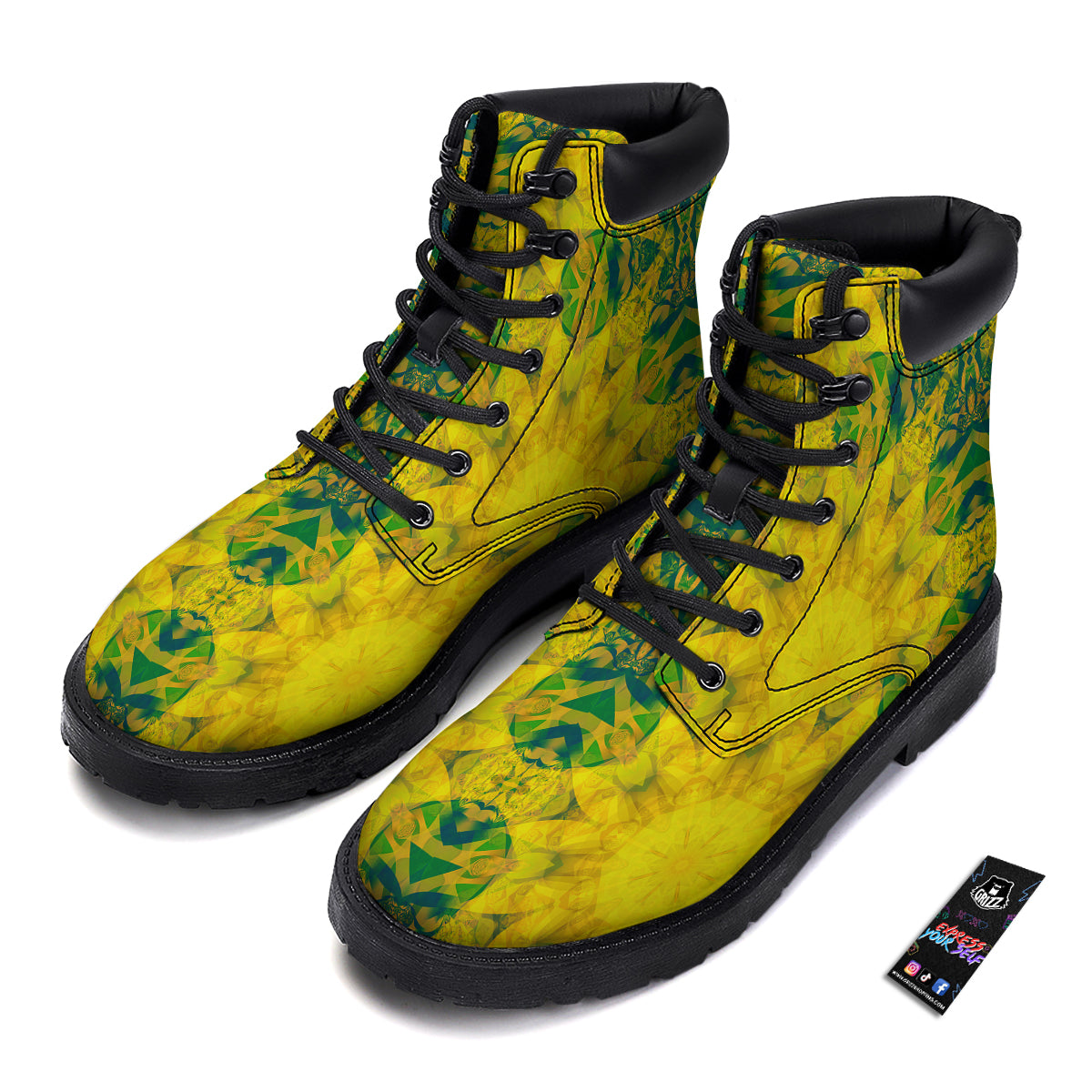 Kaleidoscope Flower Yellow Print Pattern Boots-grizzshop