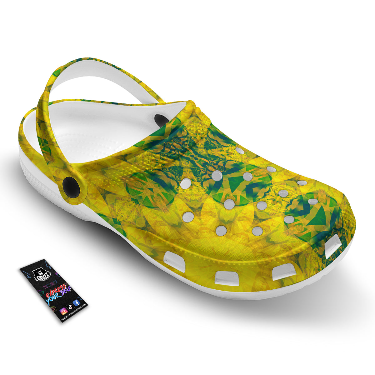 Kaleidoscope Flower Yellow Print Pattern Clog-grizzshop