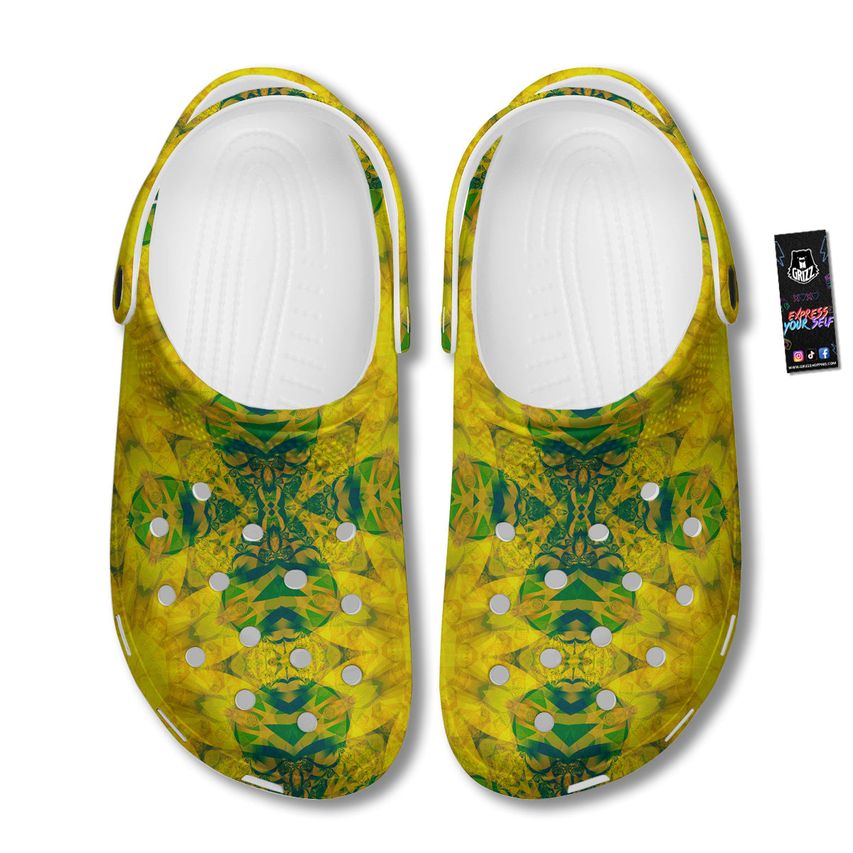 Kaleidoscope Flower Yellow Print Pattern Clog-grizzshop