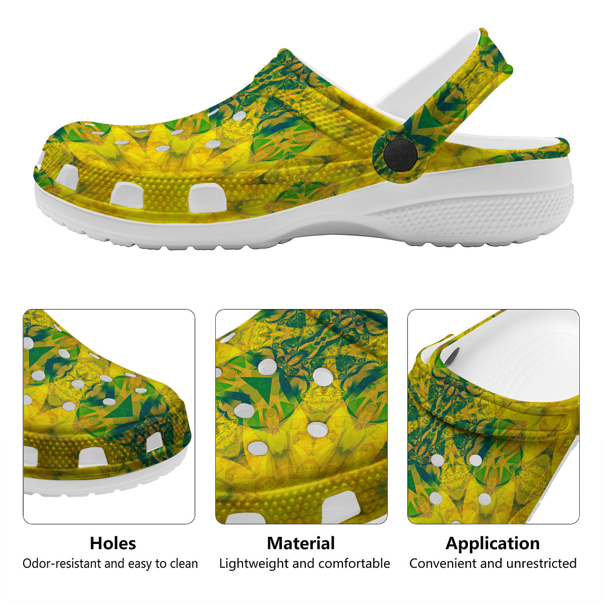 Kaleidoscope Flower Yellow Print Pattern Clog-grizzshop