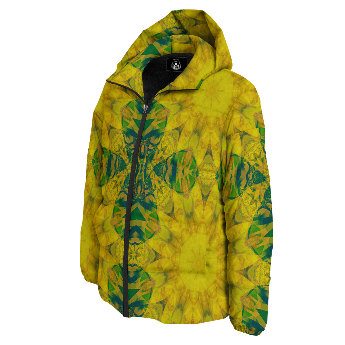 Kaleidoscope Flower Yellow Print Pattern Down Jacket-grizzshop