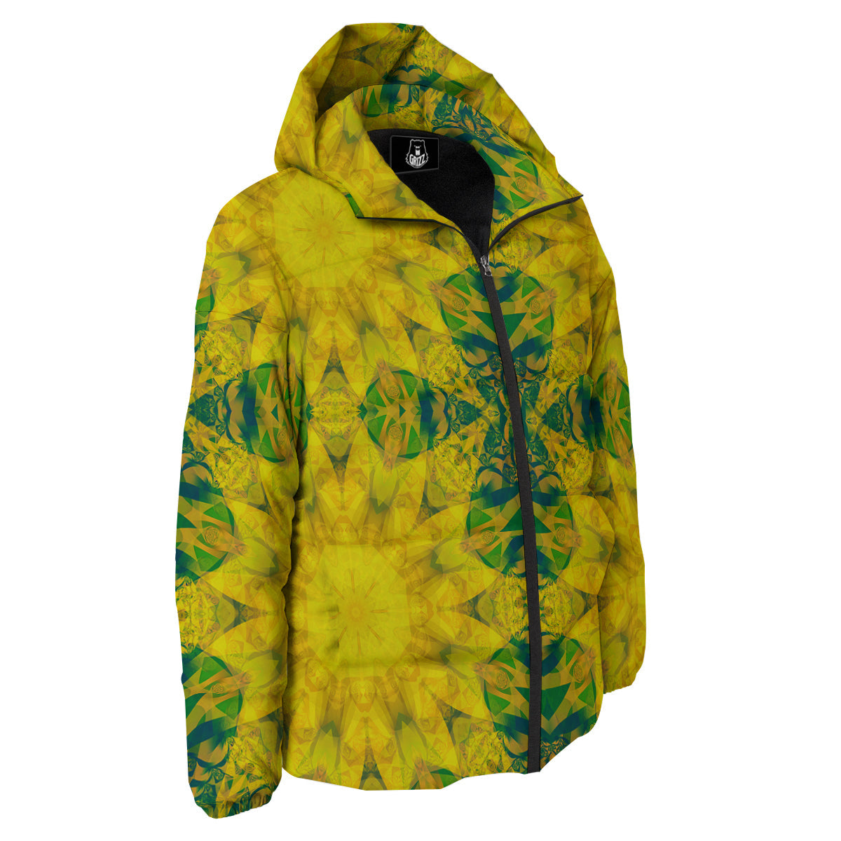 Kaleidoscope Flower Yellow Print Pattern Down Jacket-grizzshop