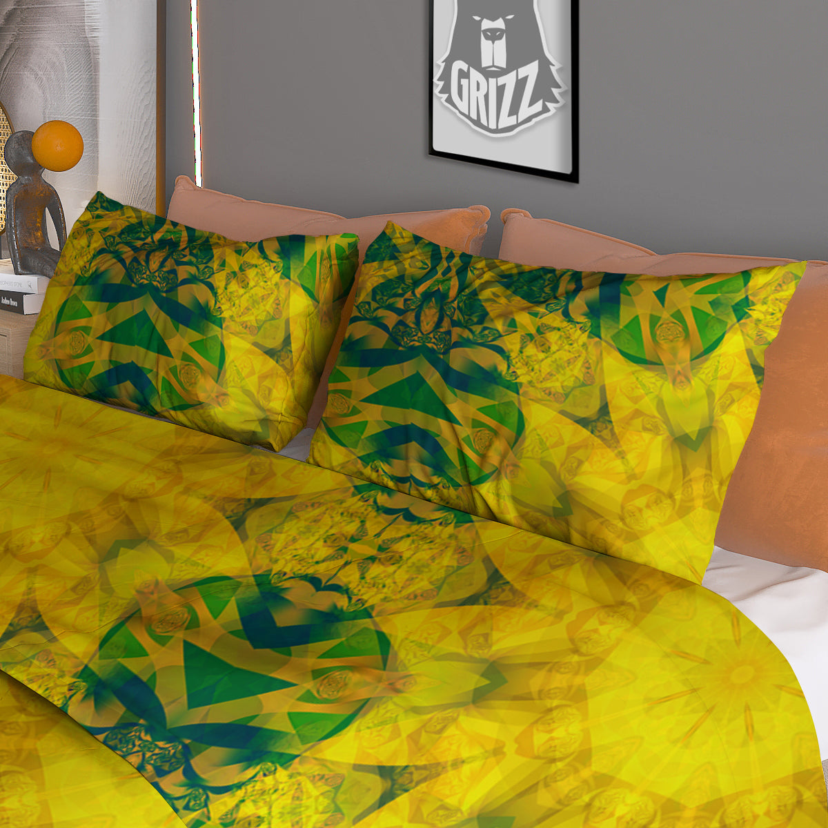 Kaleidoscope Flower Yellow Print Pattern Duvet Cover Bedding Set-grizzshop
