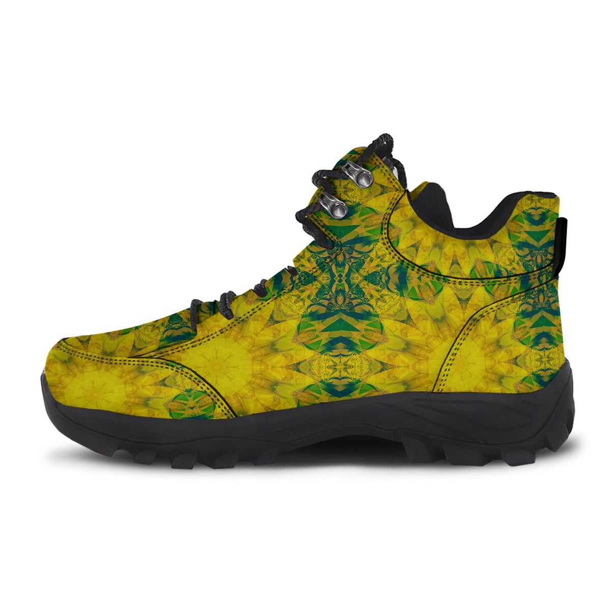 Kaleidoscope Flower Yellow Print Pattern Hiking Shoes-grizzshop