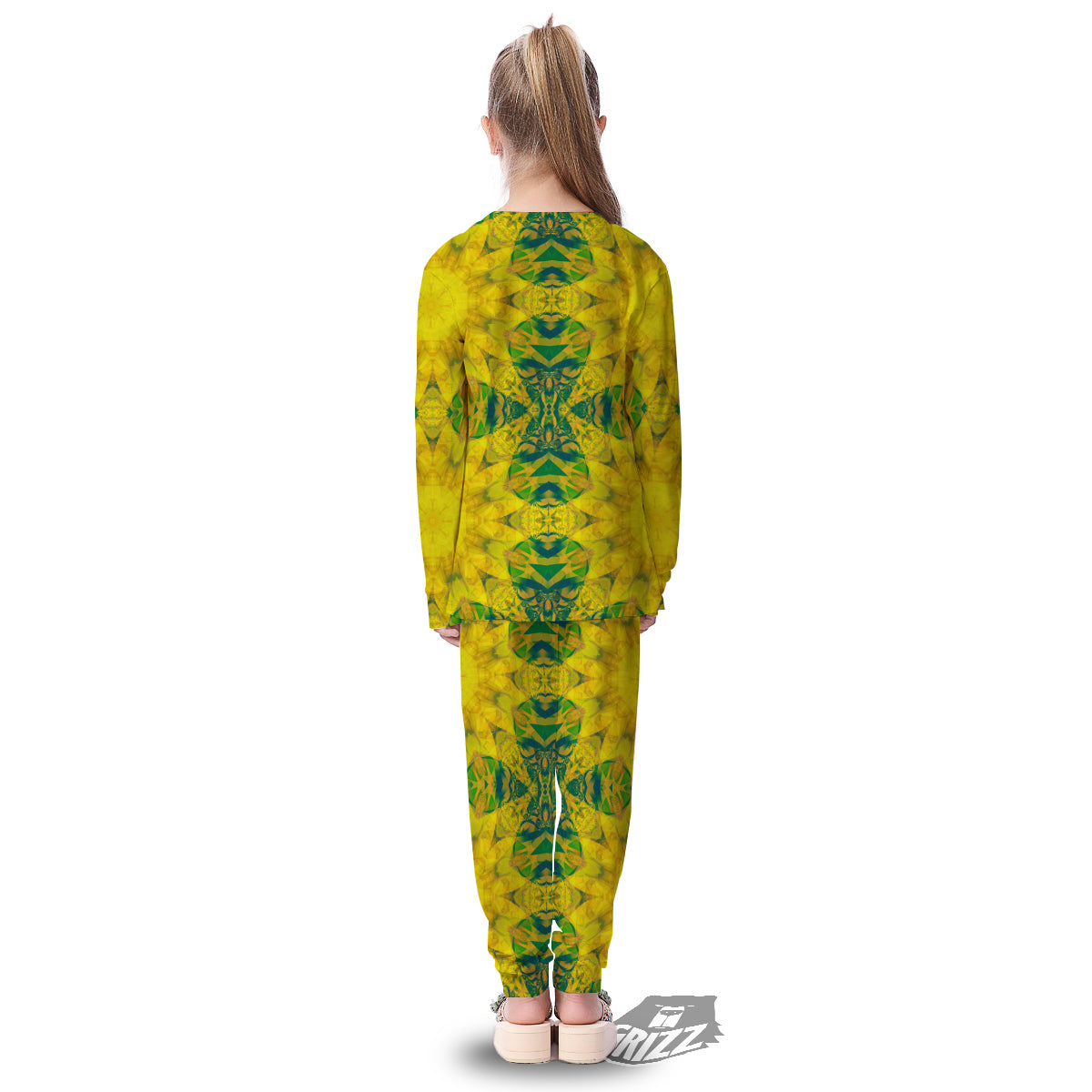 Kaleidoscope Flower Yellow Print Pattern Kid's Pajamas-grizzshop