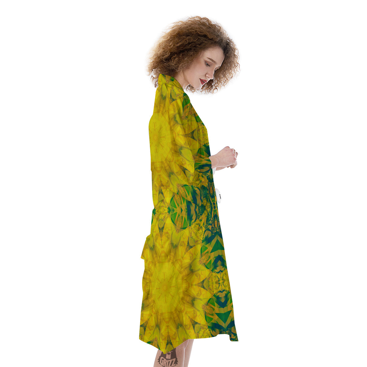 Kaleidoscope Flower Yellow Print Pattern Kimono-grizzshop