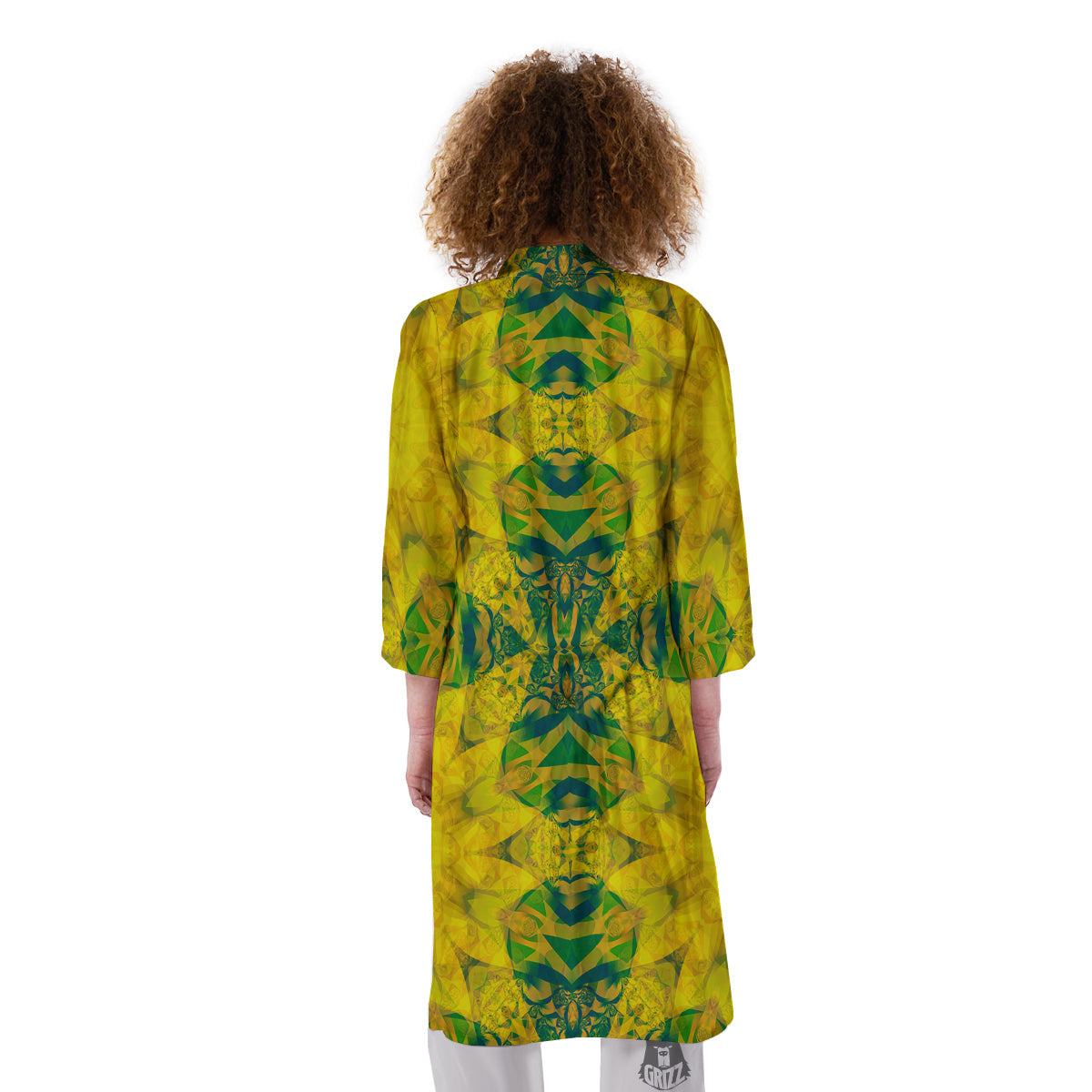 Kaleidoscope Flower Yellow Print Pattern Kimono-grizzshop