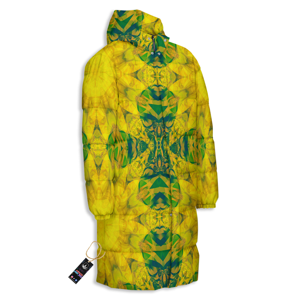 Kaleidoscope Flower Yellow Print Pattern Long Down Jacket-grizzshop