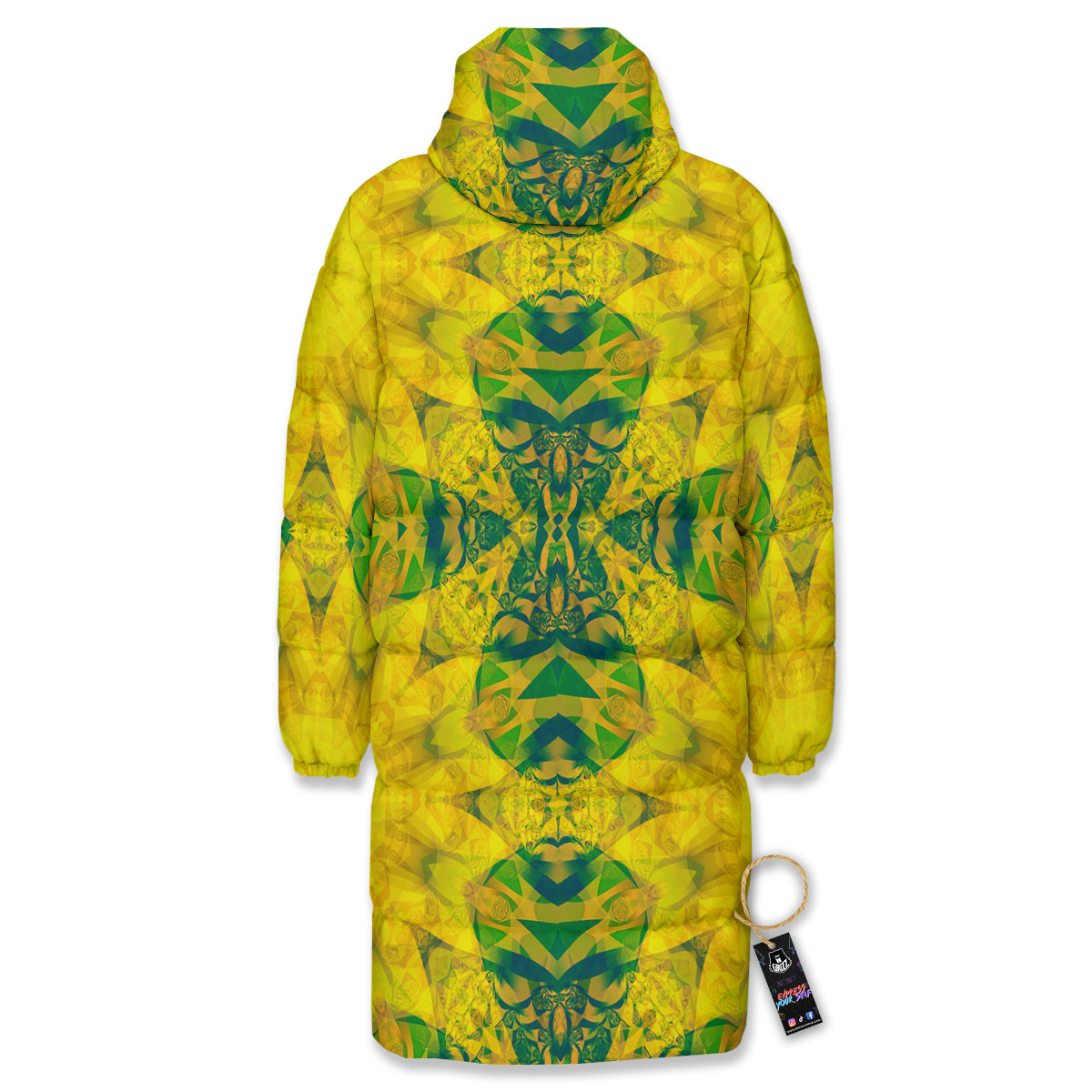 Kaleidoscope Flower Yellow Print Pattern Long Down Jacket-grizzshop