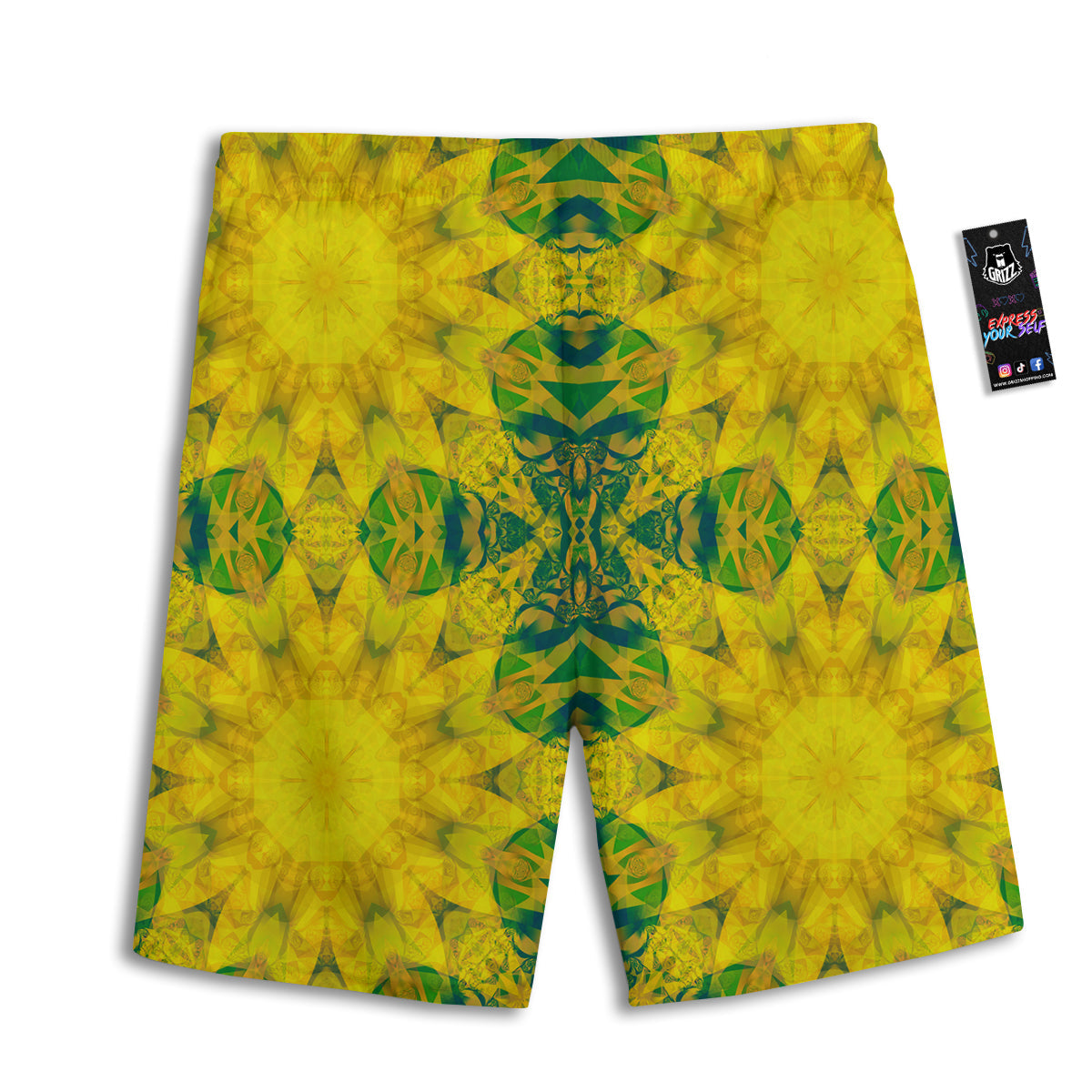 Kaleidoscope Flower Yellow Print Pattern Men's Athletic Shorts-grizzshop