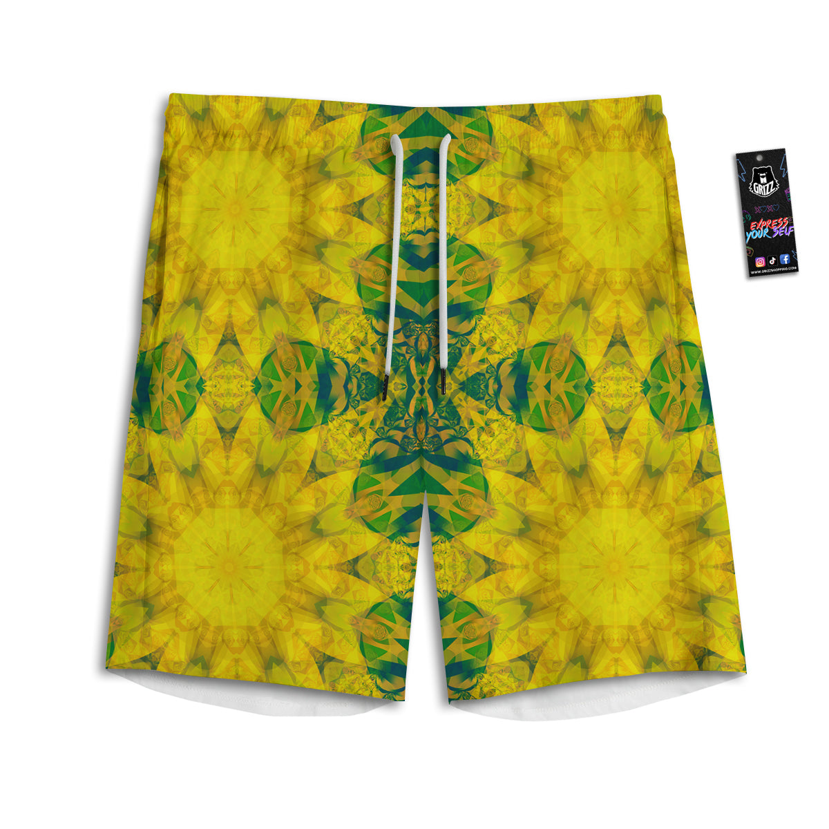 Kaleidoscope Flower Yellow Print Pattern Men's Athletic Shorts-grizzshop
