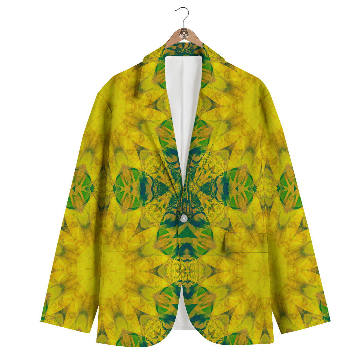 Kaleidoscope Flower Yellow Print Pattern Men's Blazer-grizzshop