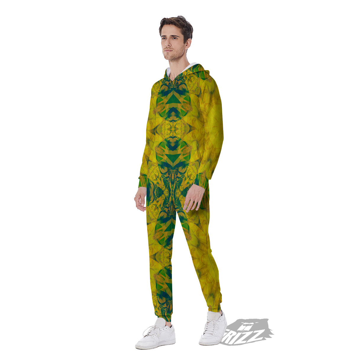 Kaleidoscope Flower Yellow Print Pattern Men's Jumpsuit-grizzshop