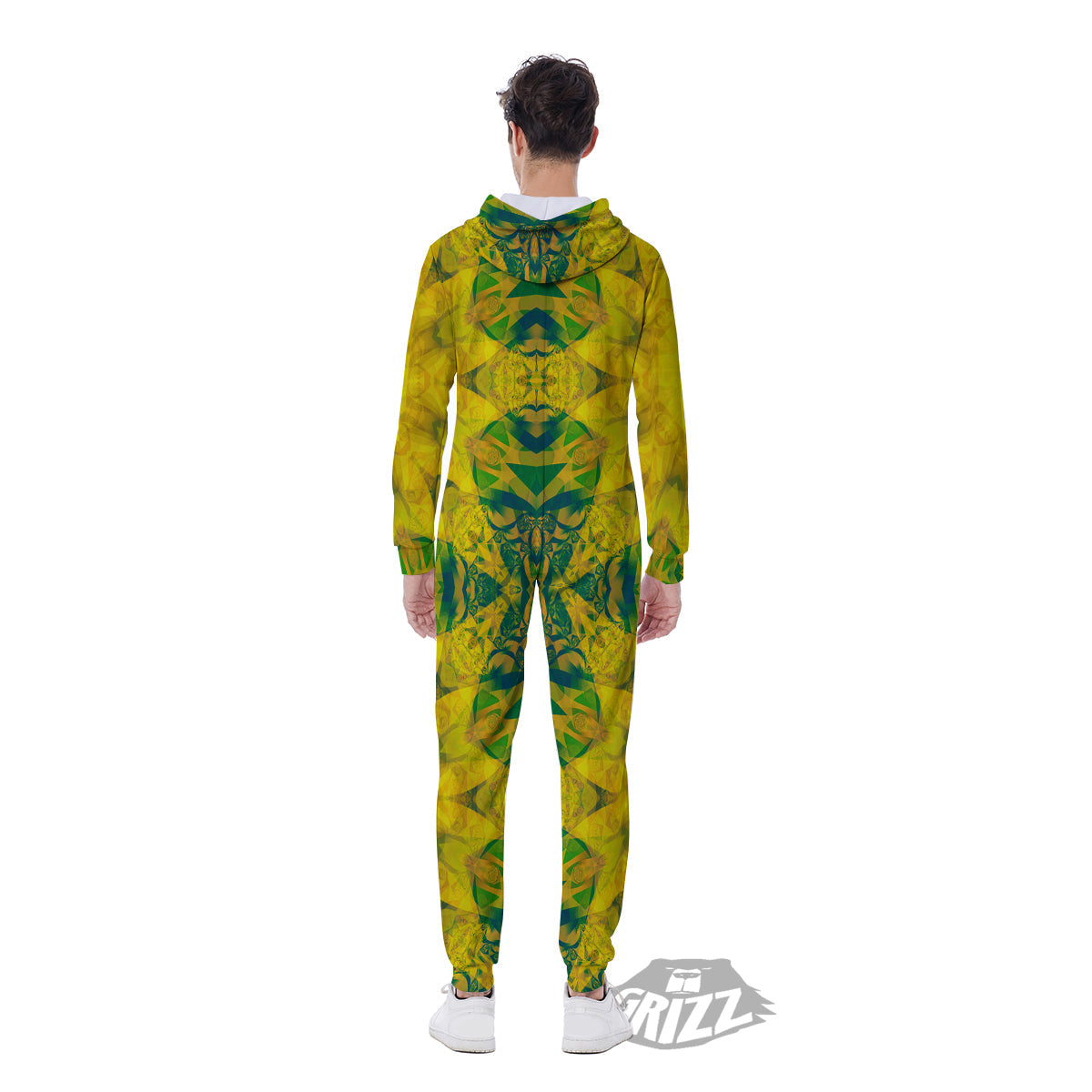 Kaleidoscope Flower Yellow Print Pattern Men's Jumpsuit-grizzshop