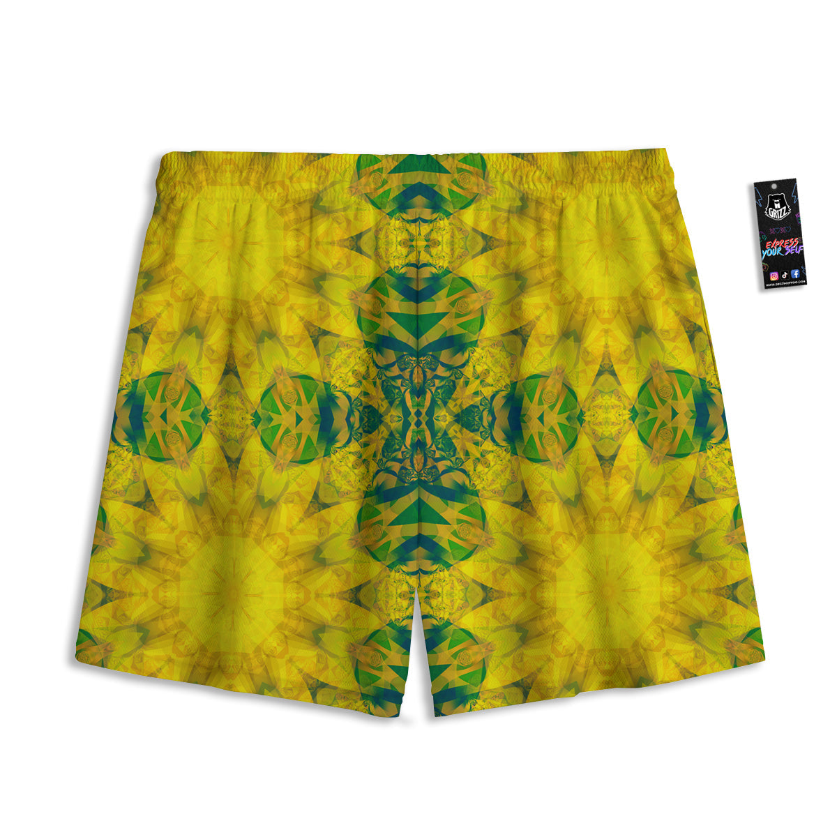 Kaleidoscope Flower Yellow Print Pattern Mesh Shorts-grizzshop